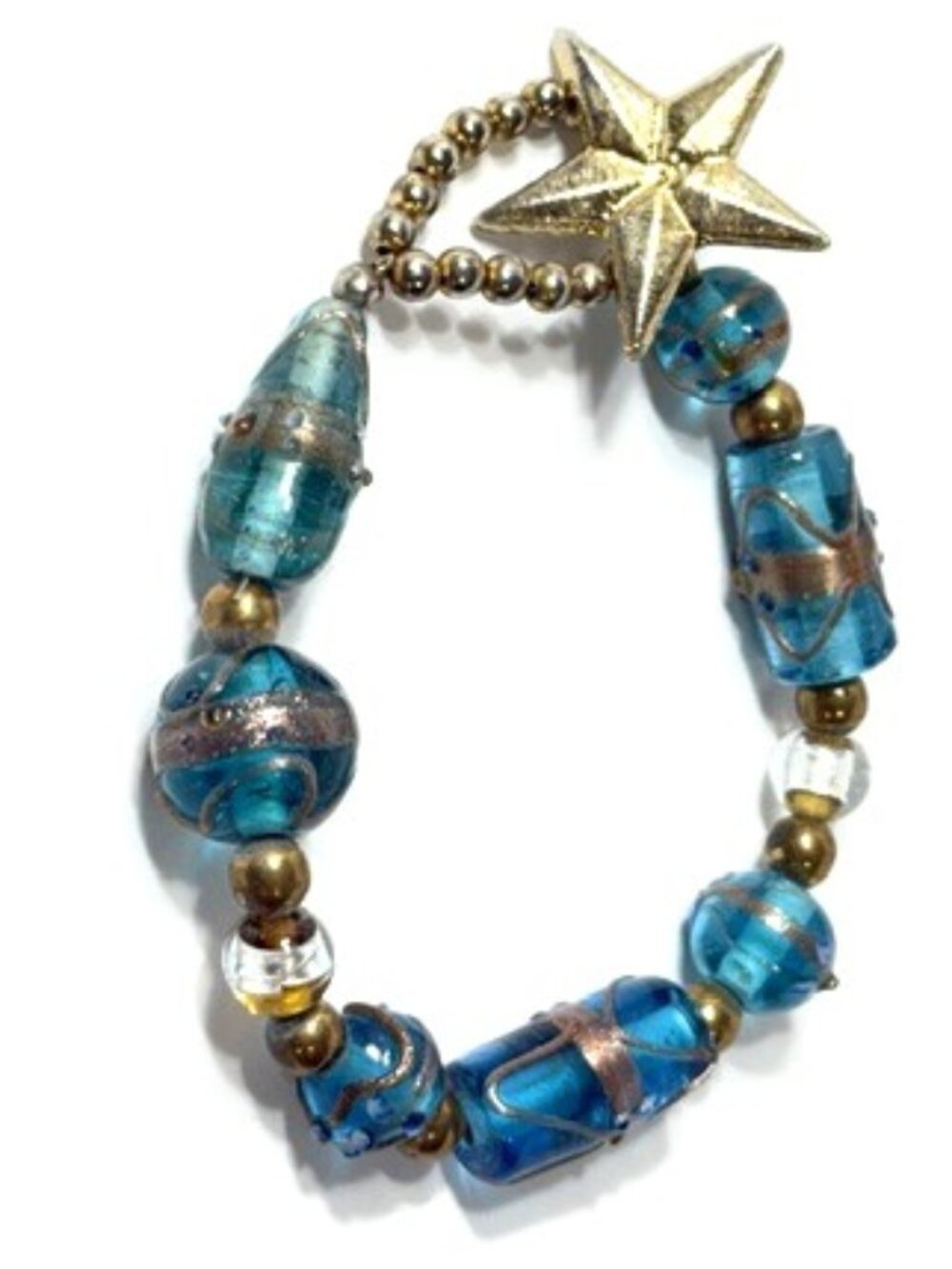 Blue and teal Venetian glass 8" bracelet.